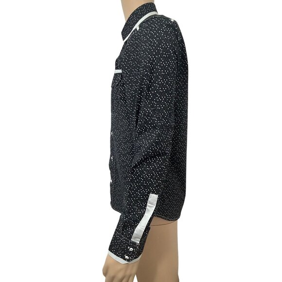 Envy Collection Men’s Button Down Shirt M Black Grey Trim Polka Dot Long Sleeve - Picture 2 of 13